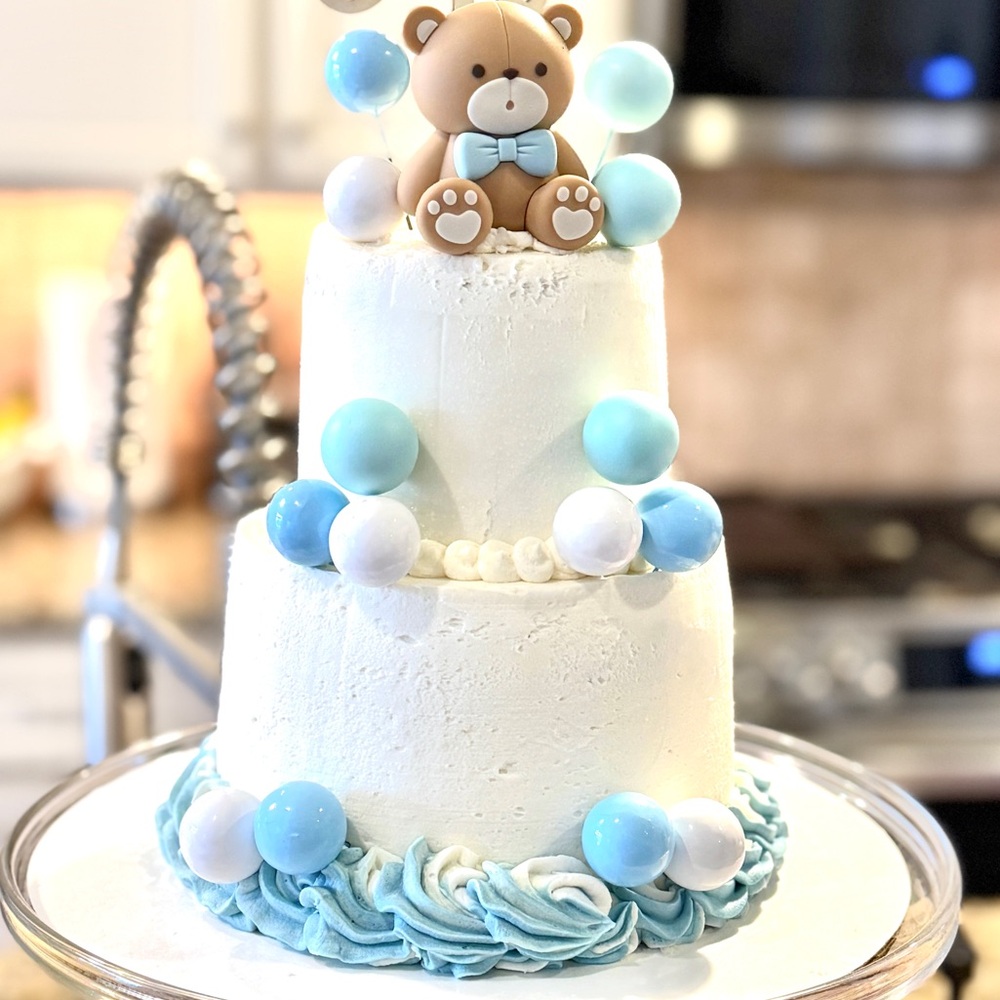 Blue and White Bear Balloon Cake Toppers